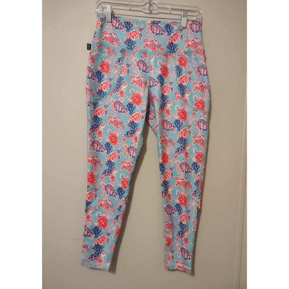 Simply Southern Blue & Pink Turtle Leggings Size Small